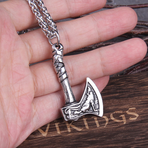 Never Fade Wolf And Raven Slavic Amulets Talismans Viking Odin Axe Necklaces & Pendants Norse Vikings Jewelry Turkish Men Wicca ► Photo 1/6