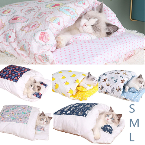 Removable Dog Cat Bed Cat Sleeping Bag Sofas Mat Winter Warm Cat House Small Pet Bed Puppy Kennel Nest Cushion Pet Products ► Photo 1/6
