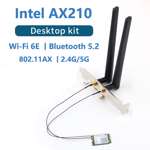3000Mbps Intel AX210 AX200 Wi-Fi 6E M.2 Desktop Kit 2.4G/5G/6G Bluetooth 5.2 802.11ax/ac AX210NGW Wireless Card Adapter Antenna ► Photo 1/6