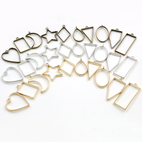 10pcs/Set Bronze Rhodium Gold Color High Quality Geometric Figure charm Photo Frame Hollow Glue pendant  charms DIY Handmade ► Photo 1/6