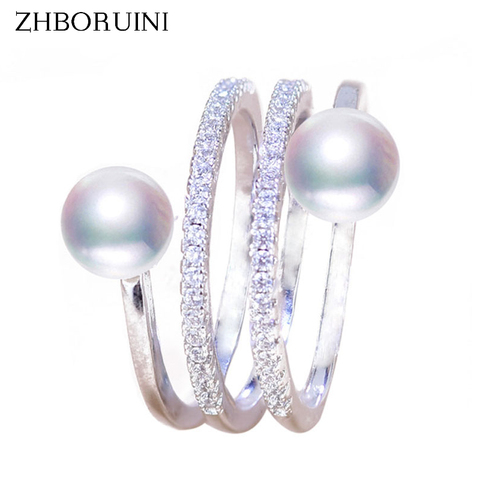 ZHBORUINI 2022 Fine Pearl Ring Jewelry Multi Row Natural Freshwater Pearl 925 Sterling Silver Big Rings For Women ► Photo 1/6