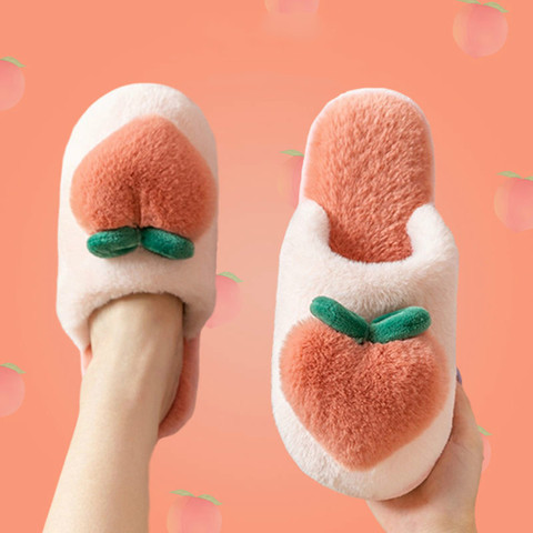 Home Slippers Women Peach Cartoon Fur Slides Woman Winter Slippers Warm Non-slip Floor Home Shoes Thick Chinelos Fuzzy Slippers ► Photo 1/6