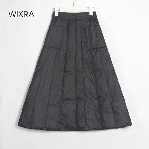 Wixra Solid White Duck Down Skirts Elegant High Waist A Line Mid-Calf Clothing Thick Warm Winter Bottom For Lady ► Photo 1/6