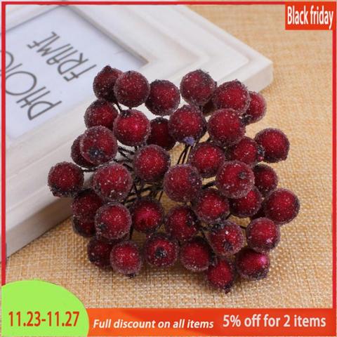 40pcs Mini Christmas Frosted Artificial Berry Vivid Red Holly Berries Christmas Tree Decorative Artificial Flowers Double Heads ► Photo 1/6