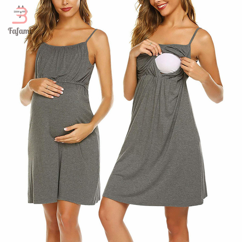 Women's Nursing Nightgown Maternity Dress Breastfeeding Hospital Gown Full Slips Sleepwear