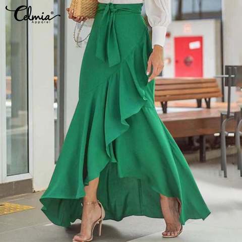 Celmia 2022 Fashion Women Fishtail Skirts Maxi Skirt High Waist Belted Party Long Skirt Casual Loose Holiday Ruffles Skirts ► Photo 1/6
