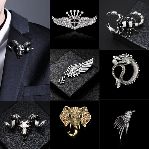 i-Remiel British Style Fashion Retro Brooch Pin for Men Hawk Wing Crown Rudder Elk Owl Leaf Badge Suit Shirt Collar Accessories ► Photo 1/6