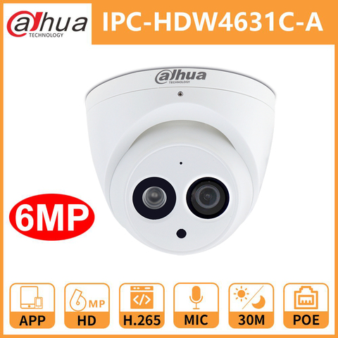 Dahua IP Camera Security HD 6MP IPC-HDW4631C-A Network Cam Camara Surveillance Night Vision IR30M H.265 PoE Built-in Mic Cameras ► Photo 1/6