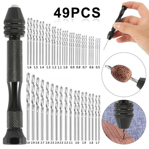 49pcs 0.2-3.4mm Hand Drill Set Mini Aluminum Hand Drill Bit Jewelry Craft Hand Manual Drill Woodworking Tools Drill Bit Dropship ► Photo 1/6