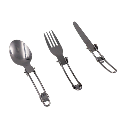 Stainless steel cutlery tableware flatware fold knife spoon  set combo Picnic camp Spork fork long cookware utensil backpack ► Photo 1/1
