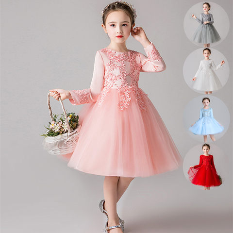 Autumn Winter Flower Girls Princess Dress Long Sleeve Children Host Costumes Child Evening Dress for Wedding Girl Clothes 8 12Y ► Photo 1/6