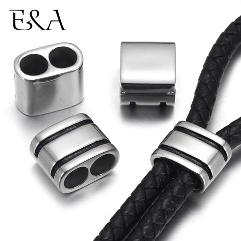 Stainless Steel Double Hole Beads Fit 6mm Leather Rope Bracelet Slide Charm Jewelry Making DIY Accessories Silder Bead Wholesale ► Photo 1/6