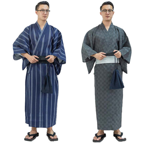 Asian Traditional Japanese Costumes Men New Year Kimono Jinbei Sleepwear Spa Sauna Thin Cotton Yukata Long Bath Robe Gown ► Photo 1/6