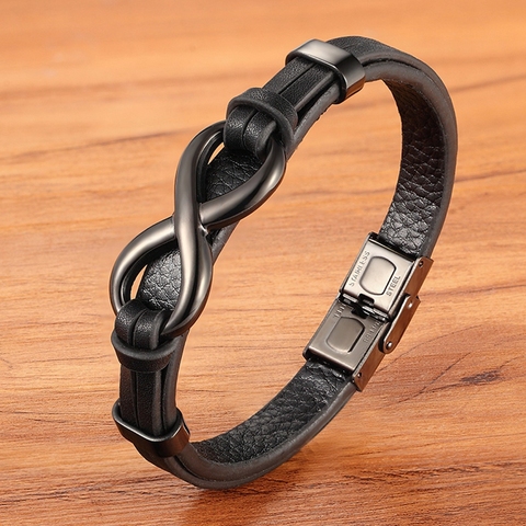 Stainless Steel Leather Bracelet Infinity Logo Special Popular Pattern Men's Bracelet DIY Size Valentine's Day Handsome Gift ► Photo 1/6