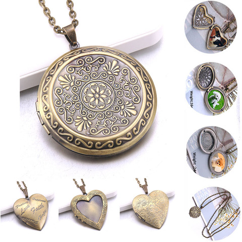 New Retro Carved flower Mini Photo locket Pendant Romantic Memory Photo necklace copper Album box necklace Women jewelry ► Photo 1/6