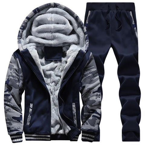 Causal Tracksuits Men Sets Hooded Thicken Fleece Hoodies + Sweatpant 2022 Winter Spring Sweatshirt Sportswear Male Letter Print ► Photo 1/6