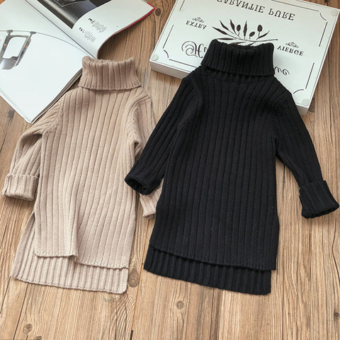 2022 Children Sweater Toddler Kids Baby Girl Solid Long Sleeve Tutleneck Slim Long Knitted Sweater Dress Winter Spring Tops ► Photo 1/6