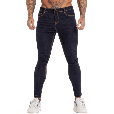 GINGTTO Men's Skinny Jeans Blue High Waist Classic Hip Hop Stretch Men Pants Cotton Comfortable Soft Full Length zm124 ► Photo 1/6