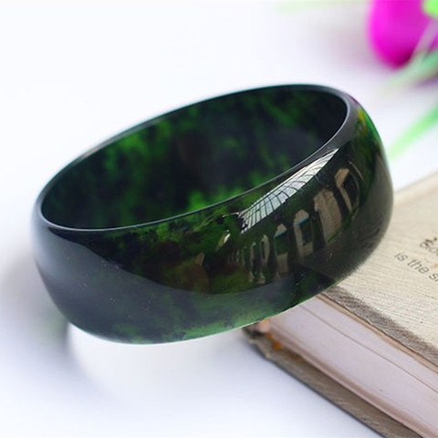 Chinese Natural Black Jade Hand-carved Wide Jade Bracelet Fashion Jewelry Men and Women Black Emerald Olive Green Bracelet ► Photo 1/5