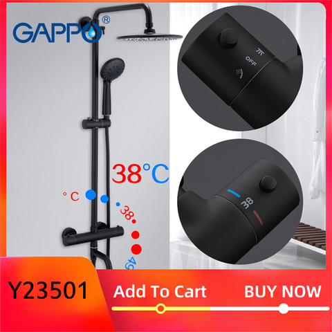 Gappo Black Shower Faucets Bathtub Thermostatic cold hot temperature faucets shower system big overhead ► Photo 1/6