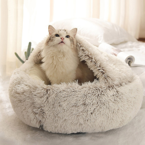 Warm Cat Cave Bed Hooded Donut Cozy Soft Plush Dog Bed Self Warming Cuddler Sleeping Bed Nest for Small Medium Dogs Cats Puppies ► Photo 1/6