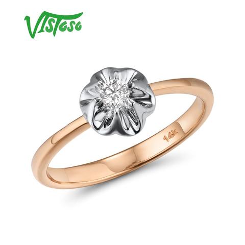 VISTOSO Pure 14K 585 Two Tone Gold Sparkling Diamond Delicate Ring For Women Anniversary Engagement Fashion Trendy Fine Jewelry ► Photo 1/6