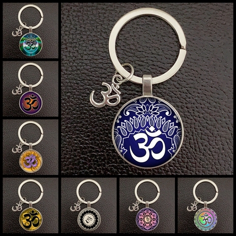 Creative Vintage Glass Dome Keychain Buddhist Chakra Keychain Jewelry Om Indian Yoga Mandala Keychain for Women Men ► Photo 1/6