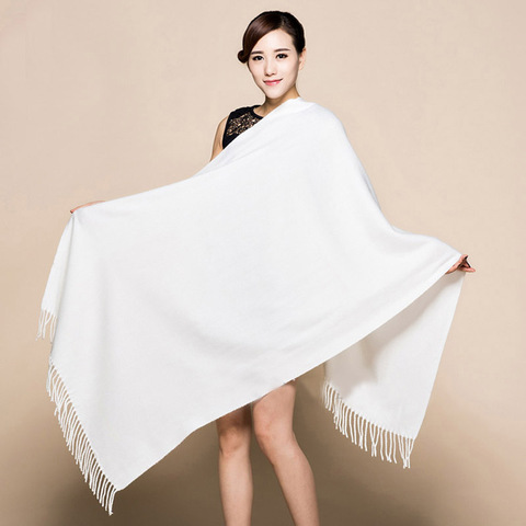 Winter New White 100% Soft Women's New Lengthen Tippet Fashion Fine Tassels Cashmere Pashima Long Shawl Scarfs Wrap Warm 120510 ► Photo 1/6