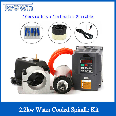 Water Cooled Spindle Kit 2.2KW CNC Milling Spindle Motor + 2.2KW VFD + 80mm Clamp  + Water Pump Pipe + 13pcs ER20 for CNC Router ► Photo 1/6