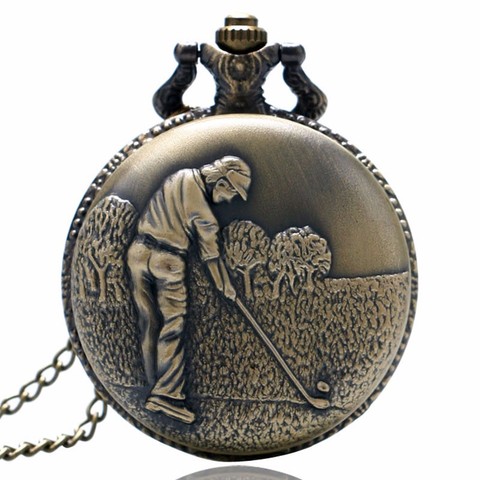 Retro Bronze 3D Golfing Theme Quartz Fob Pocket Watch With Necklace Chain Best Gift for Pocket Watch To Golfer With Necklace ► Photo 1/6