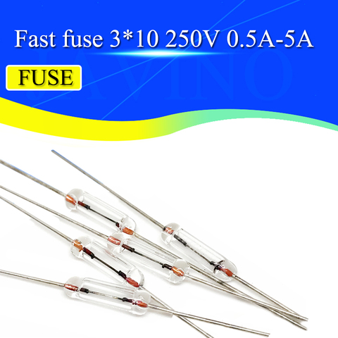 200PCS 3*10mm 0.5A/1A/2A/3A/5A Axial fast glass fuse with lead wire 3*10 0.5A 1A 2A 3A 5A ► Photo 1/3