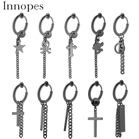 Innopes New Punk Stainless steel Clip Earrings Cross Star Tassel Pendant For Women Fashion Punk Hip hop Ear Jewelry Gifts ► Photo 1/6