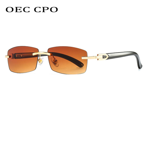 OEC CPO Rimless Square Sunglasses Women New Fashion Rectangle Sunglasses Men Retro Punk Glasses Female Brown Red Eyewear Shades ► Photo 1/6