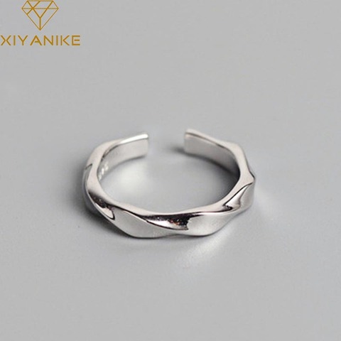 XIYANIKE 925 Sterling Silver Glossy Twisted Wave Opening Ring For Women Wedding Couple Simple Creative Jewelry Adjustable ► Photo 1/5