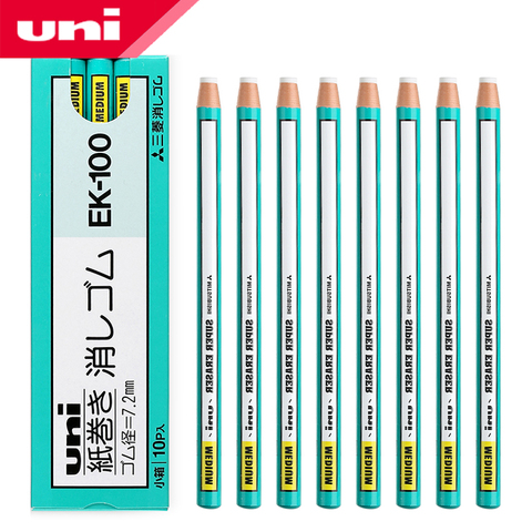 10 Pieces Mitsubishi Uni Pencil Type Eraser Super Eraser Medium Ek-100 School & Office Supplies ► Photo 1/6