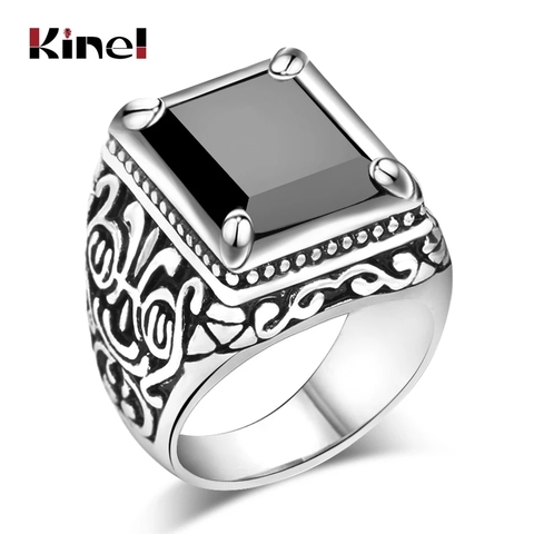 Kinel Hot Black Rings Mens Filled Tibetan Silver Black Stone Resin Wedding Ring For Men Big Size 11 Vintage Jewelry Wholesale ► Photo 1/6