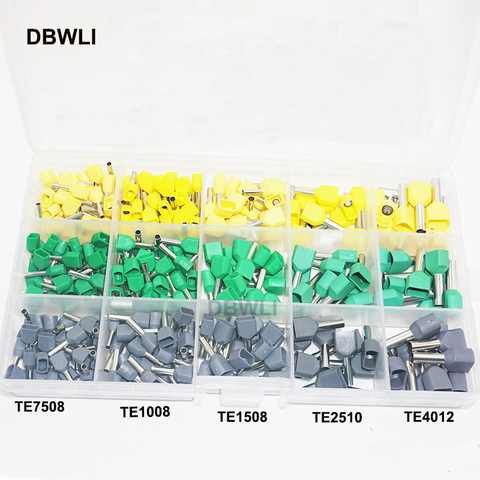 300pc TE2510 TE4012 twins Dual Bootlace wire ferrules teminator Kit Electrical Crimp Dual entry cord end wire terminal connector ► Photo 1/6
