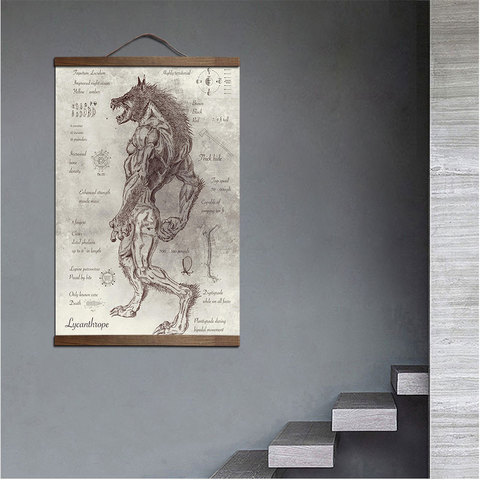 Wall Art Decor Werewolf Posters and Prints Canvas Painting Home Decor Decorative Picture Scroll Painting with Black walnut wood ► Photo 1/6