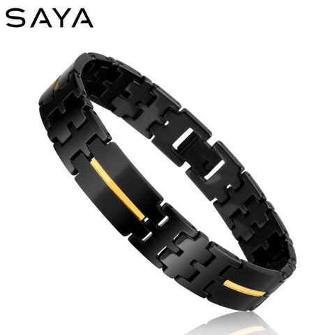 Black Plated Tungsten Carbide Men Chain Bracelets with Gold/ Rose Gold IP Stripe 20CM Length, Free Shipping, Customized ► Photo 1/6