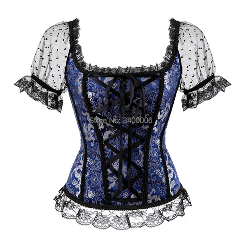 caudatus bustier corset tops for women with sleeves lace up brocade shoulder strap corselet overbust corset vest plus size ► Photo 1/5
