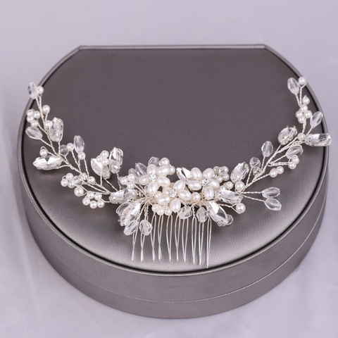 Luxurious Wedding hair accessories for bride Gold Metal Haircomb headpieces Comb clip Rhinestone Pearl Tiara crown Women Jewelry ► Photo 1/6
