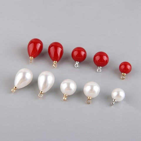 10pcs/lot imitation pearl water drop round bead red bead pendant DIY handmade jewelry earring earring necklace material ► Photo 1/5