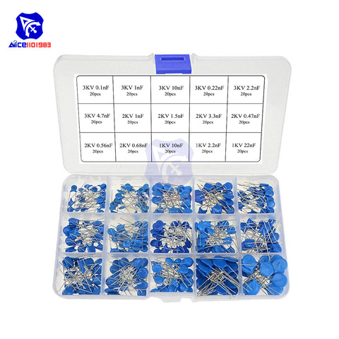 diymore 300PCS/Lot 15 Values High Voltage Ceramic Disc Capacitor Assortment Kit 1KV 2KV 3KV Capacitance Range 0.1nF -22nF ► Photo 1/6