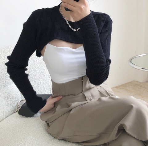 Asymmetrical Knit Cropped Tops Pullover Bolero Shrugs Women Cut Out One Piece Sleeve Tops ► Photo 1/6