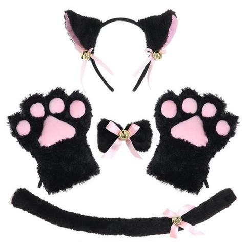 5Pcs/Set Girls Cute Cat Ears Headband Maid Cosplay Roleplay Anime Costume Gloves Paw Ear Tail Tie Party Halloween Accessories ► Photo 1/1