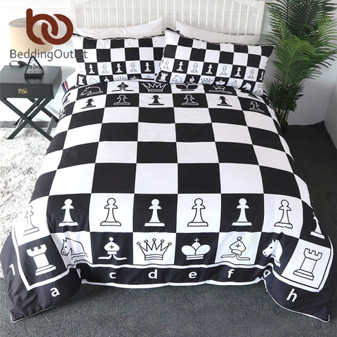 BeddingOutlet Chess Board Bedding Set Black and White Bedspreads Games Home Textiles Squares Teen Boys Bed Set Queen Dropship ► Photo 1/6