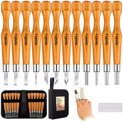 SIMILKY Wood Carving Tools Set SK7 Carbon Steel Crafting Chisel Tools - with Protective Cover Storage Case Small Pumpkin 12-Set ► Photo 1/6