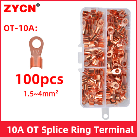 Wire Terminal OT-10A/20A/60A/80A Cable Connector Dia Red Copper Circular Splice Ring  Naked Battery Open Lug 50/100Pcs ► Photo 1/5