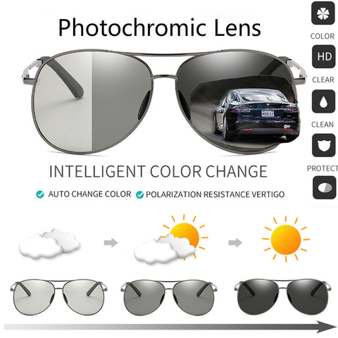 Polarized Photochromic Sunglasses Chameleon Glasses Square Sun Glasses Discoloration Eyewear Anti Glare UV400 Driving Goggles ► Photo 1/6