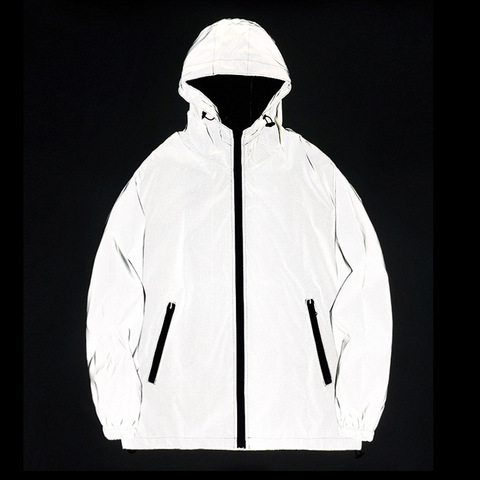 Plus Size 4XL Men Spring Autumn full reflective Windbreaker waterproof  Jacket male High street hip hop Loose Hooded Coats